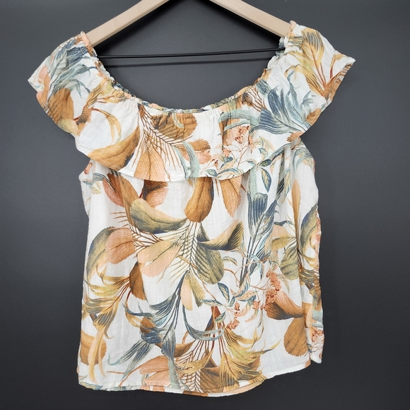 A.n.a Womens Sleeveless Top‎ Size XL Brown Green Earthy Floral Ruffle Goblincore - Picture 5 of 5